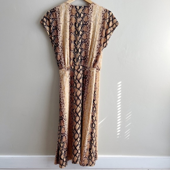 Joie Bethwyn Snakeskin Print Wrap Mini Dress in Fading Sun Brown, Size Small - Picture 11 of 14